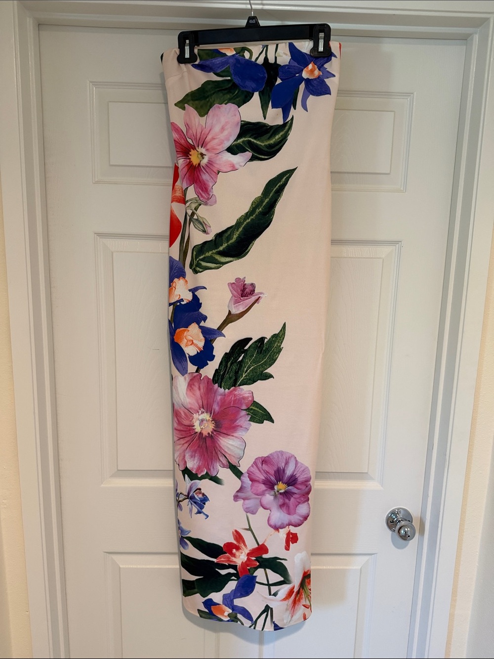 Blue Blush Blush Maxi Skirt with Pink, Purple and Green Floral Print